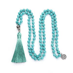 Buddha Stones Turquoise Tree of Life Protection Knotted Tassel Mala