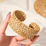 Buddha Stones Natural Rattan Protection Hand-Woven Boho Wide Cuff Bracelet