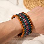 Buddha Stones Natural Rattan Protection Hand-Woven Boho Wide Cuff Bracelet