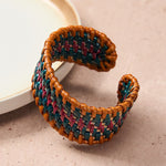 Buddha Stones Natural Rattan Protection Hand-Woven Boho Wide Cuff Bracelet