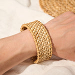 Buddha Stones Natural Rattan Protection Hand-Woven Boho Wide Cuff Bracelet