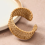 Buddha Stones Natural Rattan Protection Hand-Woven Boho Wide Cuff Bracelet