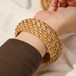 Buddha Stones Natural Rattan Protection Hand-Woven Boho Wide Bracelet Bangle
