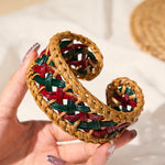 Buddha Stones Natural Rattan Hand-Woven Bohemian Wide Round Cuff Bracelet