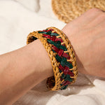 Buddha Stones Natural Rattan Hand-Woven Bohemian Wide Round Cuff Bracelet