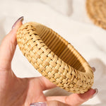 Buddha Stones Hand-Woven Rattan Grounding Bohemian Beach Wide Bracelet Bangle