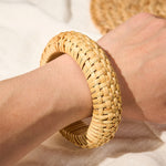 Buddha Stones Hand-Woven Rattan Grounding Bohemian Beach Wide Bracelet Bangle