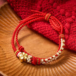 Buddha Stones Hand-Woven String Peach Blossom Knotting Connection Double Layer Bracelet