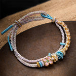 Buddha Stones Hand-Woven String Peach Blossom Knotting Connection Double Layer Bracelet