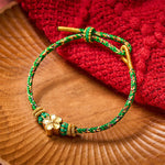 Buddha Stones Five Color Hand Woven Green String Green Ingots And Plum Blossom Amulets Protection Adjustable Bracelet
