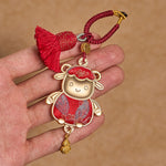 Buddha Stones Song Brocade Handmade Chinese Zodiac Tassel Lucky Keychain