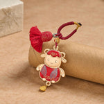 Buddha Stones Song Brocade Handmade Chinese Zodiac Tassel Lucky Keychain