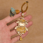 Buddha Stones Song Brocade Handmade Chinese Zodiac Tassel Lucky Keychain