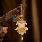 Buddha Stones Song Brocade Handmade Chinese Zodiac Tassel Lucky Keychain