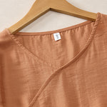 Buddha Stones Summer Casual Minimalist V-Neck Solid Decorative Button Women's Short Sleeve T-Shirts