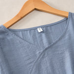 Buddha Stones Summer Casual Minimalist V-Neck Solid Decorative Button Women's Short Sleeve T-Shirts