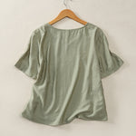 Buddha Stones Summer Casual Minimalist V-Neck Solid Decorative Button Women's Short Sleeve T-Shirts