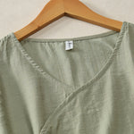 Buddha Stones Summer Casual Minimalist V-Neck Solid Decorative Button Women's Short Sleeve T-Shirts