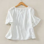Buddha Stones Summer Casual Minimalist V-Neck Solid Decorative Button Women's Short Sleeve T-Shirts