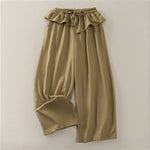 Buddha Stones Spring Summer Casual Drawstring Elastic Waist Ruffled Solid Cropped Pants Women's Straight Leg Pants With Pockets