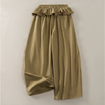 Buddha Stones Spring Summer Casual Drawstring Elastic Waist Ruffled Solid Cropped Pants Women's Straight Leg Pants With Pockets
