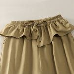 Buddha Stones Spring Summer Casual Drawstring Elastic Waist Ruffled Solid Cropped Pants Women's Straight Leg Pants With Pockets