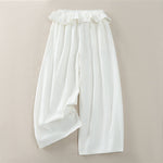Buddha Stones Spring Summer Casual Drawstring Elastic Waist Ruffled Solid Cropped Pants Women's Straight Leg Pants With Pockets
