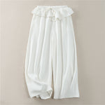 Buddha Stones Spring Summer Casual Drawstring Elastic Waist Ruffled Solid Cropped Pants Women's Straight Leg Pants With Pockets