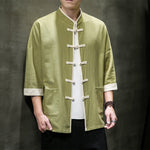 Buddha Stones Summer Tang Style Mandarin Collar Color Blocking Frog Button Men's Short Sleeve Shirts With Pockets