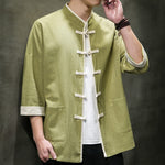 Buddha Stones Summer Tang Style Mandarin Collar Color Blocking Frog Button Men's Short Sleeve Shirts With Pockets