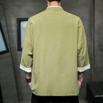 Buddha Stones Summer Tang Style Mandarin Collar Color Blocking Frog Button Men's Short Sleeve Shirts With Pockets