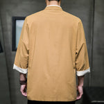 Buddha Stones Summer Tang Style Mandarin Collar Color Blocking Frog Button Men's Short Sleeve Shirts With Pockets