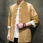 Buddha Stones Summer Tang Style Mandarin Collar Color Blocking Frog Button Men's Short Sleeve Shirts With Pockets