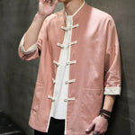 Buddha Stones Summer Tang Style Mandarin Collar Color Blocking Frog Button Men's Short Sleeve Shirts With Pockets