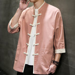 Buddha Stones Summer Tang Style Mandarin Collar Color Blocking Frog Button Men's Short Sleeve Shirts With Pockets
