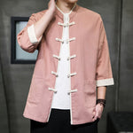 Buddha Stones Summer Tang Style Mandarin Collar Color Blocking Frog Button Men's Short Sleeve Shirts With Pockets