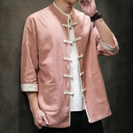 Buddha Stones Summer Tang Style Mandarin Collar Color Blocking Frog Button Men's Short Sleeve Shirts With Pockets