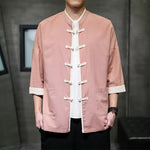 Buddha Stones Summer Tang Style Mandarin Collar Color Blocking Frog Button Men's Short Sleeve Shirts With Pockets