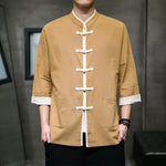 Buddha Stones Summer Tang Style Mandarin Collar Color Blocking Frog Button Men's Short Sleeve Shirts With Pockets