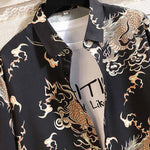 Buddha Stones Summer Dragon Pattern Buttons Up Men's Short Sleeve Shirts