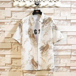 Buddha Stones Summer Dragon Pattern Buttons Up Men's Short Sleeve Shirts