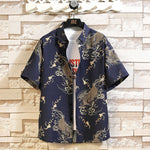 Buddha Stones Summer Dragon Pattern Buttons Up Men's Short Sleeve Shirts