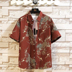 Buddha Stones Summer Dragon Pattern Buttons Up Men's Short Sleeve Shirts