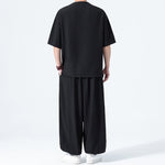 Buddha Stones 2Pcs Summer Tang Style Frog Button Solid Short Sleeve Shirt Harem Pants Men's Meditation Cloth With Pockets