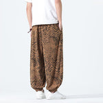 Buddha Stones Spring Summer Casual Boho Drawstring Leopard Cropped Pants Men's Harem Pants With Pockets