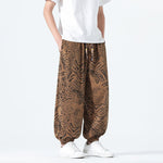 Buddha Stones Spring Summer Casual Boho Drawstring Leopard Cropped Pants Men's Harem Pants With Pockets