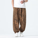 Buddha Stones Spring Summer Casual Boho Drawstring Leopard Cropped Pants Men's Harem Pants With Pockets
