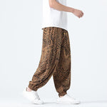 Buddha Stones Spring Summer Casual Boho Drawstring Leopard Cropped Pants Men's Harem Pants With Pockets