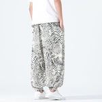 Buddha Stones Spring Summer Casual Boho Drawstring Leopard Cropped Pants Men's Harem Pants With Pockets