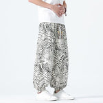 Buddha Stones Spring Summer Casual Boho Drawstring Leopard Cropped Pants Men's Harem Pants With Pockets